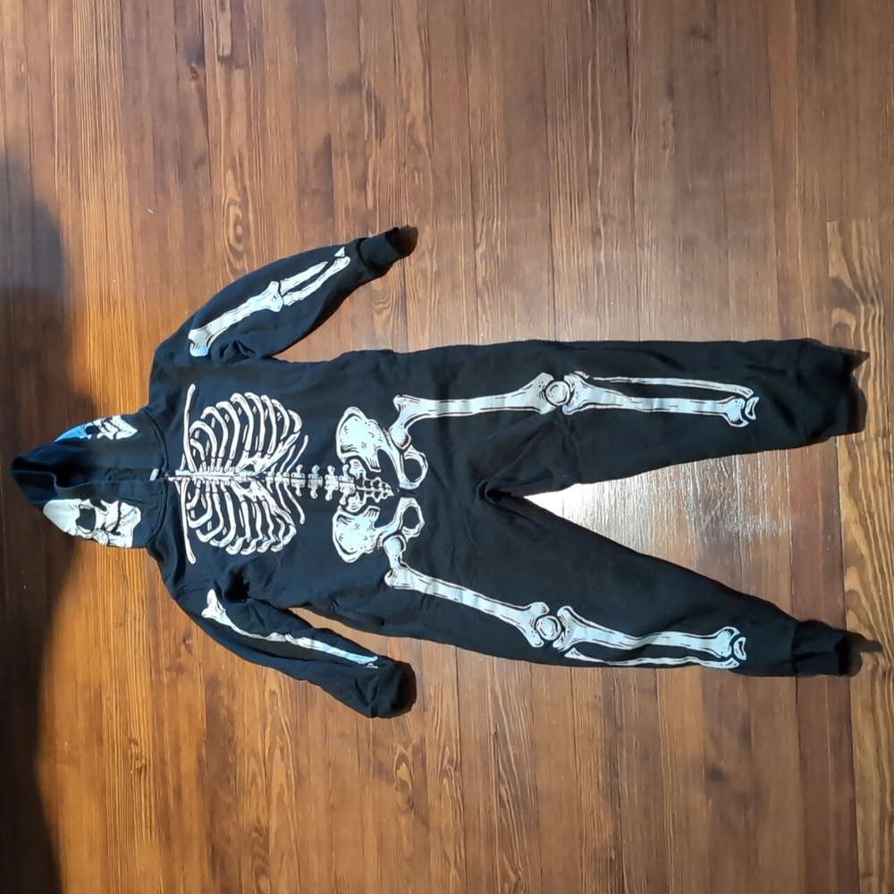Black Zip Up One Piece Skeleton